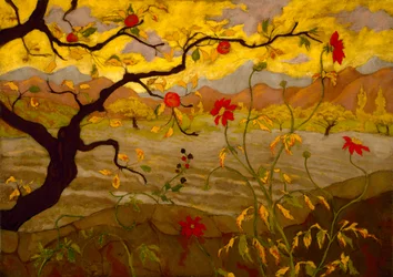 Apfelbaum und rote Früchte, um 1902
